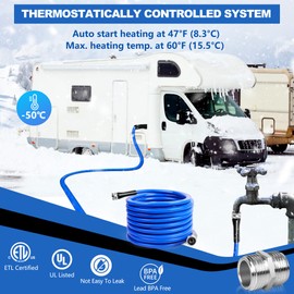 35 FT Heated Drinking Water Hose, -50°F（-46°C） Heated Water Hose for RV with Leakage Protection for 5/8" Inner, Self-Regulating Hose Water Heater with 3/4" NH Fittings for RV & Garden