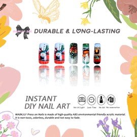 Christmas Press on Nails Medium Square MABKJLF Winter Fake Nails False Nails with Designs Christmas Tree Snowman Reindeer Glossy Glue on Nails Xmas Acrylic Nails for Women Girls 24 Pcs