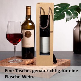 Weinflaschenbeutel aus Kraftpapier, 12 Stück Geschenktasche Flasche Flaschentüten Mit Fenster, Flaschentüten Geschenktüte mit Griff, Kraftpapier Einzelne Flasche Weintasche, Für Hochzeit,Party (Braun)