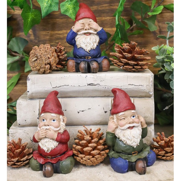 Ebros Whimsical See Hear Speak No Evil Wise Gnomes Figurines