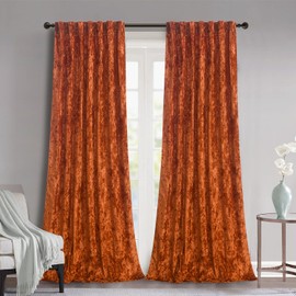 gisewood Lux Burnt Orange Crushed Velvet Curtains, 2 Panel Set, Room Darkening Distressed Velvet Back Tab Curtain, 52" W x 108" L for Living Room Bedroom Window Drapes