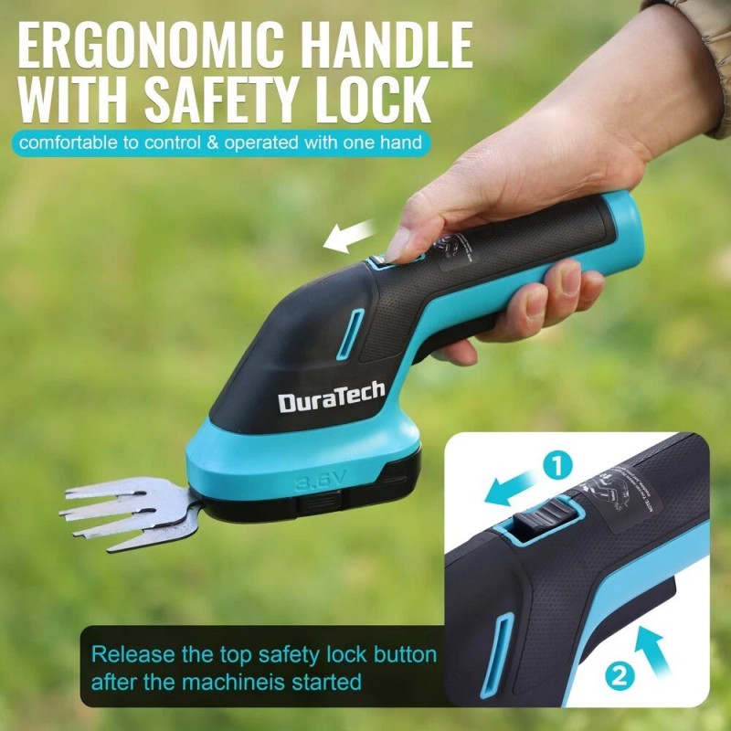 DURATECH 3.6V 2-in-1 Cordless Handheld Grass Trimmer & Hedge Shear
