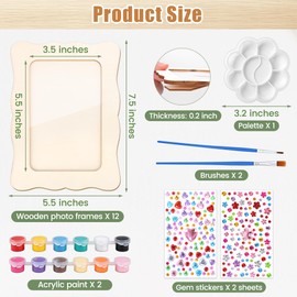 Fovths 12 Pcs Wooden Picture Frames, 7.5" x 5.5" Unfinished Wood Photo Frames with Stand, DIY Wooden Craft Frame with Stickers Painting Tools for Craft Paint and Decorate, Tabletop Display