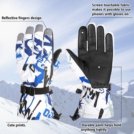 Kids Winter Gloves Waterproof with Zip Pocket Snow Ski Gloves Boys Girls Toddler Windproof 02 Blue Large