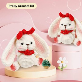 AURAFUL Crochet Kit for Beginners, Easy Crochet Starter Kit with Step-by-Step Video Tutorials, Complete DIY Crochet Kits Animals for Adults (Rabbit)