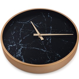 Bernhard Products Modern Wall Clock 13 Inch Noiseless Silent Non Ticking Decorative Stylish Black Marble Look and Metal Rose Gold Frame for Home Kitchen Office Living Room Bedroom
