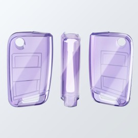OFFCURVE Transparent Car Key Case Car Key Cover Key Fob Cover Key Cover Case Suitable for VW Volkswagen Golf 7 Variant Polo Tiguan Seat Leon Cupra Skoda Octavia Superb（Purple）