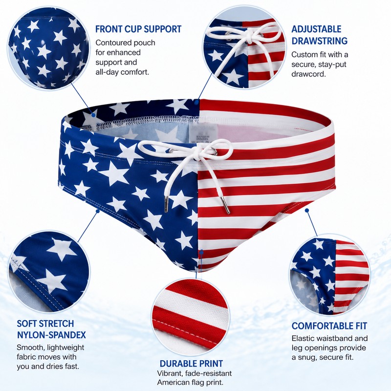 Men’s Swim Briefs for Beach & Pool – American Flag