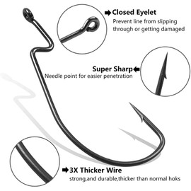 Bass Fishing Worm Hooks Set, 150pcs 3X Strong Offset Bass Hooks for Plastic Worms High Carbon Steel Wide Gap Worm Bait Jig Hooks for Bass Trout