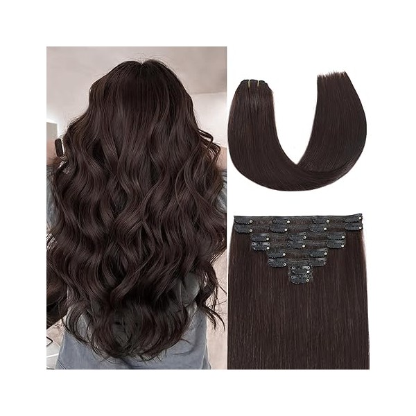 Dark Brown Clip in Hair Extensions Real Human Hair Invisible