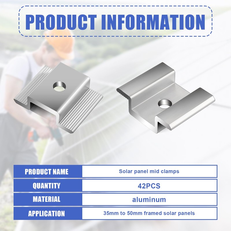 42 Pack Solar Panel Mid Clamps, Solar Panel Clamps Bulk,