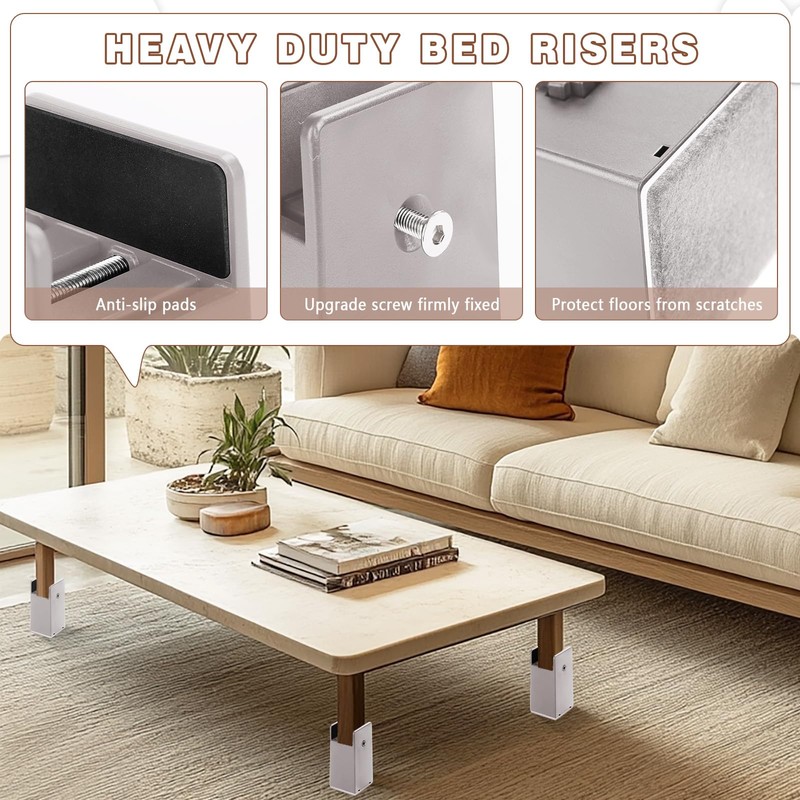 SEISSO 4 Pack Heavy Duty Furniture Risers, Bed Risers with