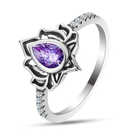 LOVECOM Lotus Ring for Women 925 Sterling Silver Lotus Flower Ring Dainty CZ Promise Ring High Polish Tarnish Resistant Wedding Band Ring Aesthetic Jewelry Flower Birthday Gifts for Her (8, Purple)