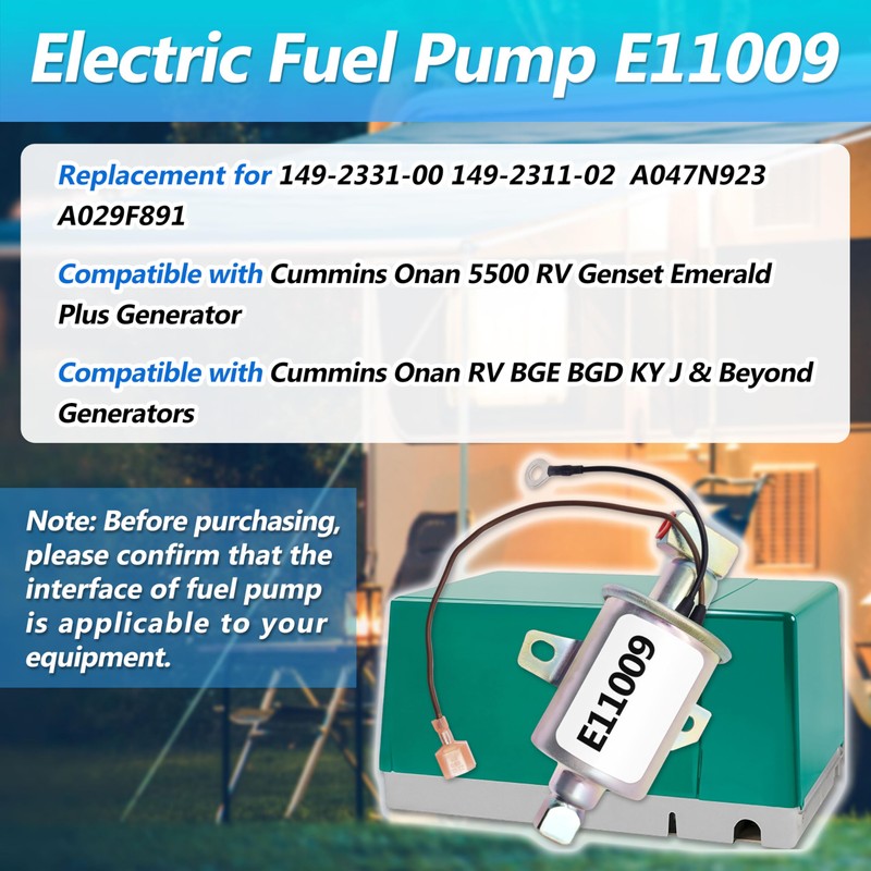 Electric Fuel Pump E11009 Replacement for Onan 5500 RV Generator