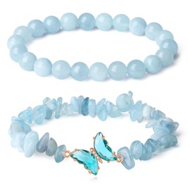 GUJOXILA Women's Healing Stone Bracelet, Gemstones Bracelets for Women, Splinter Bracelets, Elastic Bracelets, Lucky Charm, Gift for Women, Pack of 2