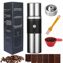 Electric Burr Coffee Grinder,Toycol Portable Cordless Rechargeable Espresso Coffee Bean Grinder,USB Battery Travel Car Coffee Maker with 15 Fine to Coarse Grind Settings for Home Use (Black)