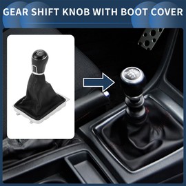 INFINAUTO 5 Speed Manual Gear Shifter Knob with Cover, Gearbox Stick Shifter Lever Knob for Volkswagen Passat 2008-2012 Plastic Faux Leather Black, 1 Pc