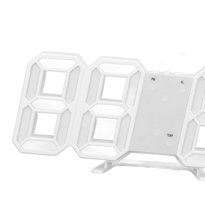 3D LED Wall Clock Minimalist White Frame Digital Wall Alarm