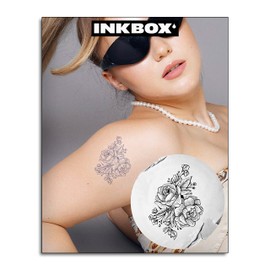 Inkbox Temporary Tattoo Flala, Roses, Waterproof and Long Lasting Tattoos, Plant Based, Skin-Friendly, For Adults & Teenagers, Men & Women, 10 x 10 cm