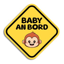 Baby on Board Car Sticker, Baby Monkey Diamond Car Sticker, 16 x 16 cm, Weatherproof and UV-Resistant Car Sticker, Baby and Car Sticker for Safe Drives with Your Child