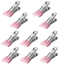 10PCS Small Clothes Pins, Stainless Steel Clothespins, Metal Drying Pegs Clamp, Multipurpose Utility Clips for Hanging Clothes Towels or Sealing Foods Bags (Pink)