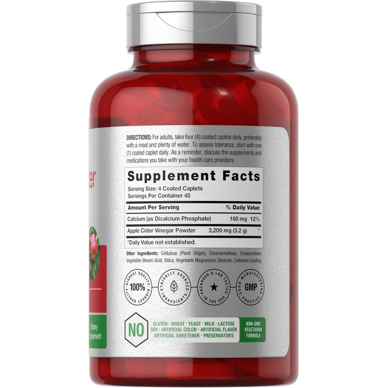 Horbäach Apple Cider Vinegar Caplets 3200mg | 180 Pills |