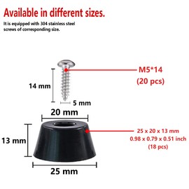 TopPerfekt 18 Round Rubber Feet with 304 Stainless Steel Screws and Stainless Steel Washer 0.51 x 0.99(HD), Not Slip, Non Marking, Perfect Grips for Furniture, Electronics and Appliances