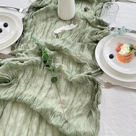 4 Stück Tischläufer Grün Rustikale Gaze Tischläufer Hochzeit Tischläufer Salbeigrün Eukalyptus Grün Käsetuch Tisch Läufer Tischdekoration für Party Geburtstag 300*90cm
