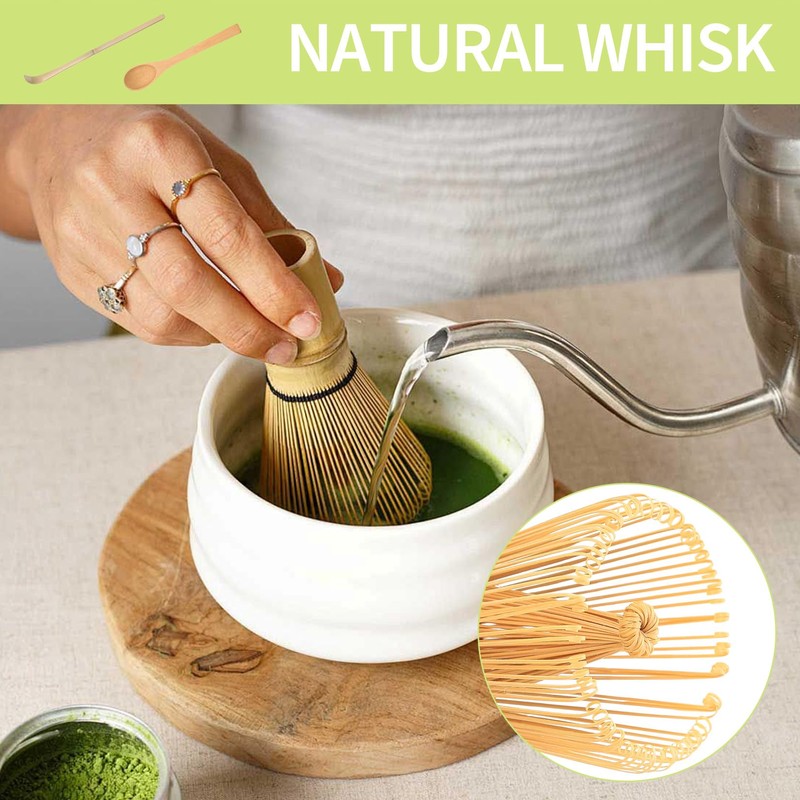 3 Pcs Bamboo Matcha Whisk Set,Handmade Chasen Brush&Spoon Japanese Tea