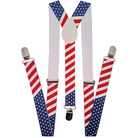 Navisima Adjustable Elastic Y Back Style Suspenders for Men and Women With Strong Metal Clips, American Flag