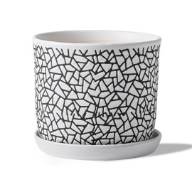 Chubacoo 8 Inch Plant Pots: Ceramic Planter Pot with Drainage Hole & Saucer - Planters for Indoor/Outdoor Plants - Flower Pot with Bonded Tray for Home/Office - Tile Design Debossed