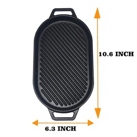 JAQKITU Oval Cast Iron Frying Pan for Steaks and Vegetables Convenient, Novel and Stylish