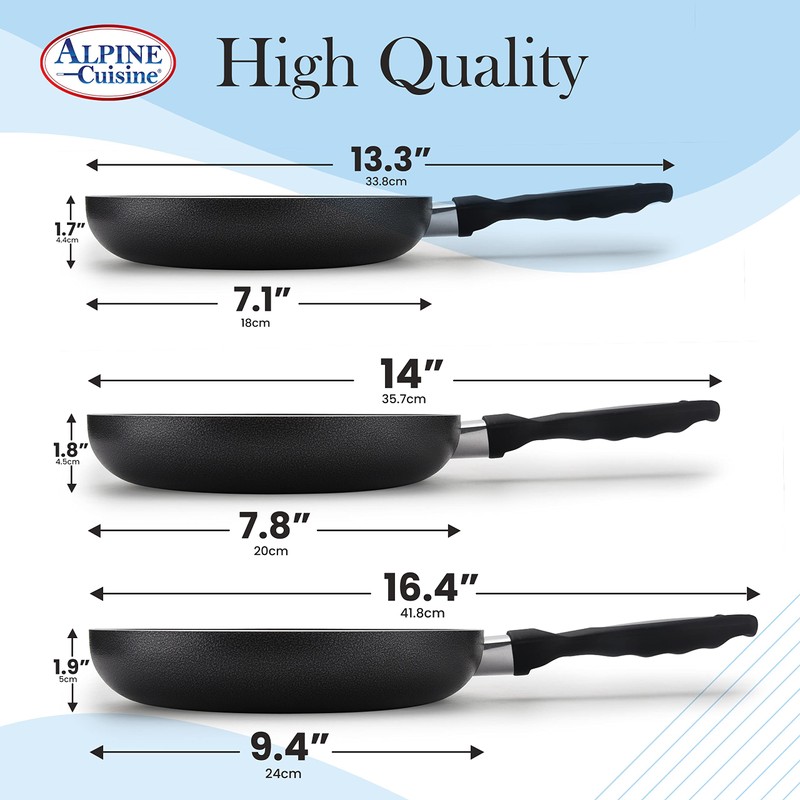 Alpine Cuisine Fry Pan Aluminum 3pc Nonstick Coating, High-Quality Frying