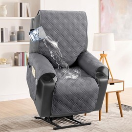 SMILEGIF 100% Waterproof Power Lift Recliner Cover with Side Pocket Electric Lift Recliner Slipcovers Fitted Standard Large Power Lift Recliner Non Slip Recliner Slipcovers for Elderly (Grey)