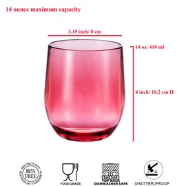ZAINCA 14-ounce Plastic Stemless Wine Glasses, All Purpose Arcylic Glasses, set of 6 Multicolor Reusable Shatter-resistant Dishwasher Safe