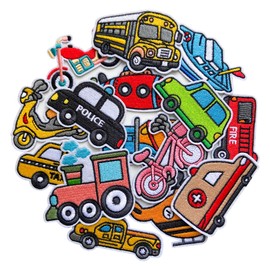 Jongdari 15pcs Cars Iron on Patches for Boys, Vehicle Embroidered Trucker Hat Sew on Applique Patches for Bags Clothes Jackets