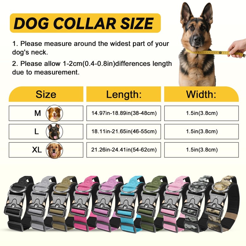 Tactical Dog Collar, Adjustable Heavy Duty Wide Thick Dog Collars