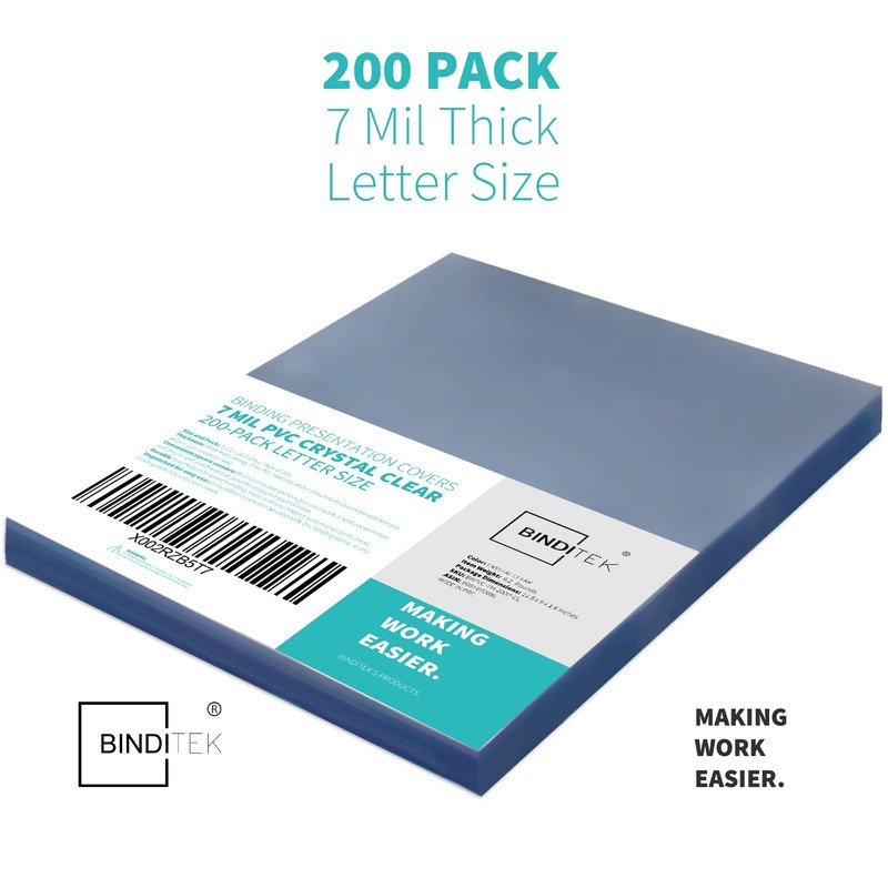 Binditek 200 Pack 7 Mil Clear Presentation Covers for Binding,