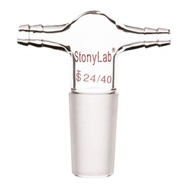 stonylab Glass Dual Hose Inlet Adapter, Borosilicate Glass T-Shape Vacuum/Inert Gas Adapter with Dual 3/8 inch Hose Connections and 24/40 Inner Joint