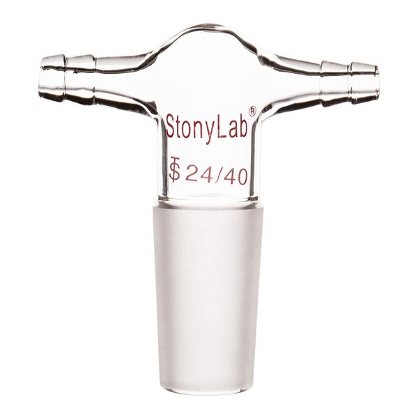 stonylab Glass Dual Hose Inlet Adapter, Borosilicate Glass T-Shape Vacuum/Inert