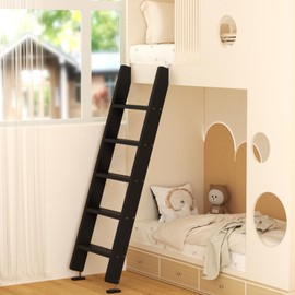 Black Wood Bunk Bed Ladder 50"/ 55"/ 60", Lofted/Dorm/RV Bed Bunkbed Ladders with 4 in Extra Deep Steps & Non-Slip Pads, Replacement Wooden Ladder for Motorhome/Camping - Load 660 lbs