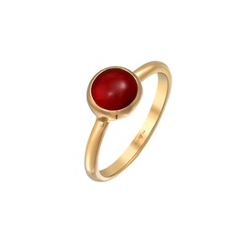 Elli Elli Premium Ring Women's Solitaire Simple with Carnelian in 925 Sterling Silver Gold-Plated, Chalcedony