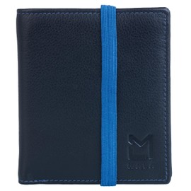 Mala Leather Hudson Compact Wallet with Coin Pocket and Elastic Strap - 1035-66 (Black/Blue)
