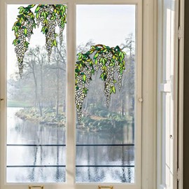 ChicSkin Original Hand Drawn Wisteria Stained Glass Window Hanging Stickers, Transparent Watercolor Floral Window Cling for Glass, White Wisteria 11.81"X17.72"X2PCS