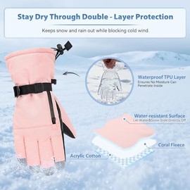 American Trends - Guantes de invierno impermeables para niños con bolsillo con cierre, guantes de esquí para nieve para niños y niñas