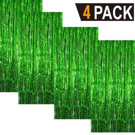 GOER 3.2 ft x 9.8 ft Metallic Tinsel Foil Fringe Curtains Party Photo Backdrop Party Streamers for St. Patrick's Day,Graduation,New Year Eve Decorations Christmas Wedding Decor (Green,4 Packs)