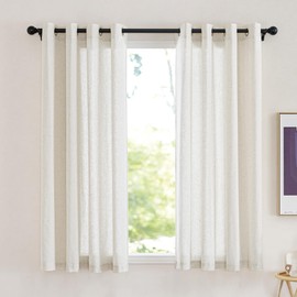 KGORGE Short Linen Curtains Eyelets 135 cm x 140 cm (H x W) Linen Look Curtains Semi-Transparent Boho Curtains for Kitchen/Bathroom Window Living Room Eyelet Curtain Set of 2 Natural Colour