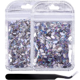 2000 Pieces Shiny AB Rhinestones Flat Back with Tweezer Horse Eye Rhinestones Nail Rhinestones Gems Decorations for Nail Supplies Crafts