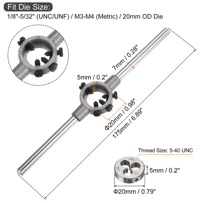 QUARKZMAN Die Stock Handle Wrench Set, 5-40 UNC Round Cutting