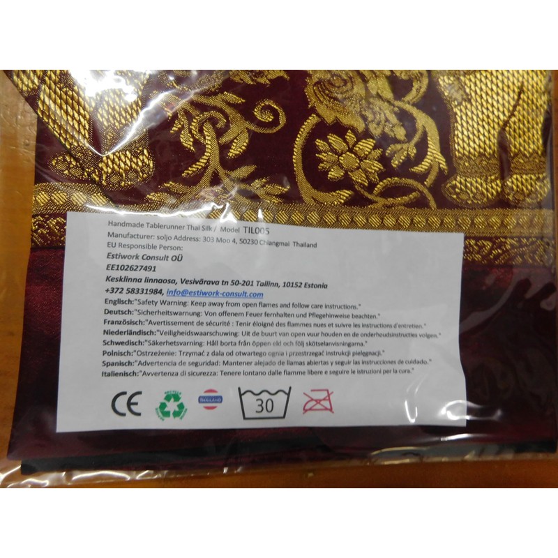 Table Runner Elephant Tablecloth Tablerunner Elegant Thai Silk (winered)